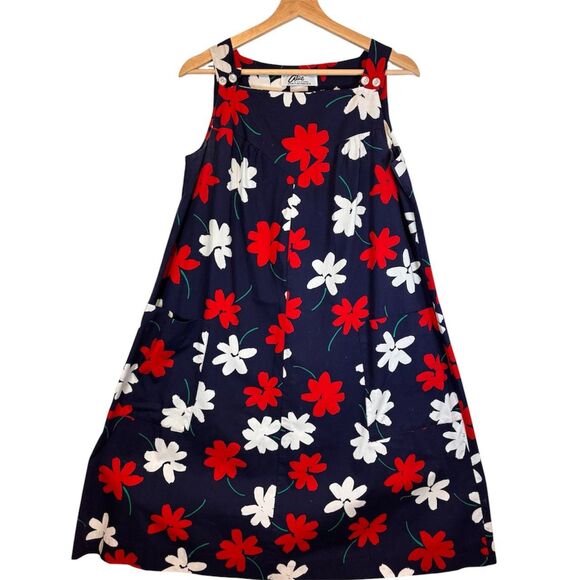 Vtg Alice of California Blue Floral Sleeveless Dress Pockets Small - Picture 1 of 6